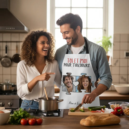 Tablier de cuisine personnalisé couple "Toi et Moi"