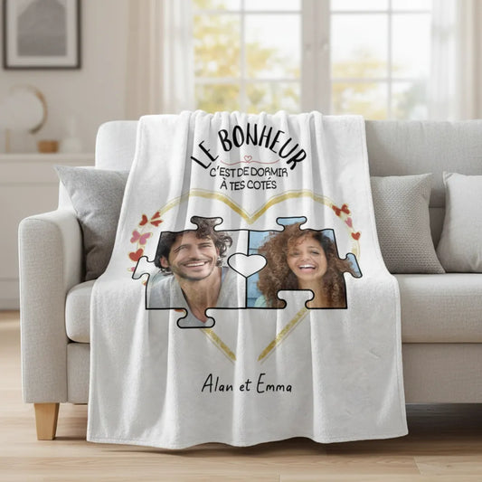 Couverture personnalisée couple "Le Bonheur"