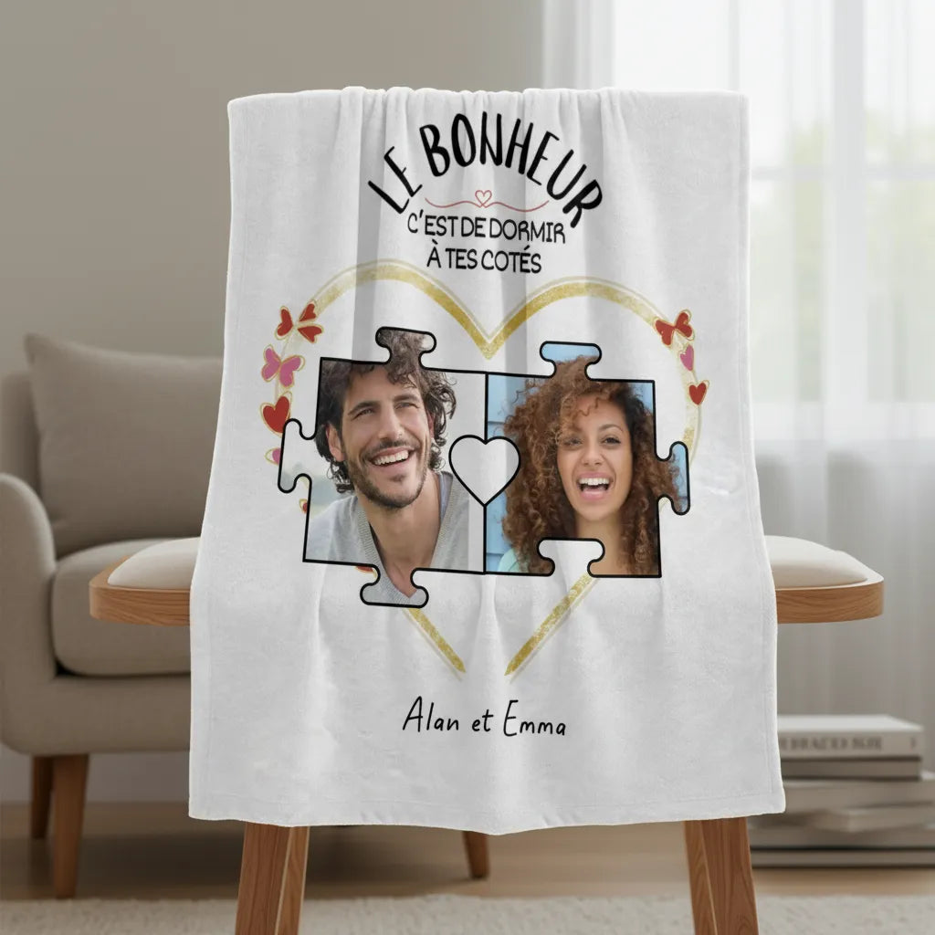 Couverture personnalisée couple "Le Bonheur"