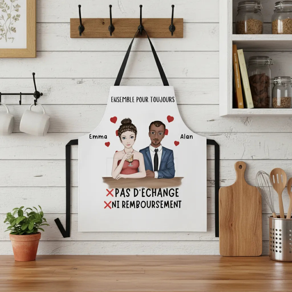 Tablier de cuisine personnalisé couple "Ensemble Pour Toujours"