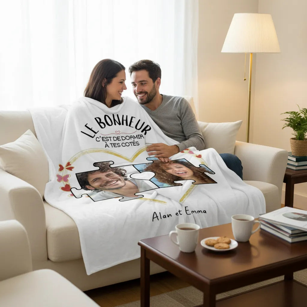 Couverture personnalisée couple "Le Bonheur"