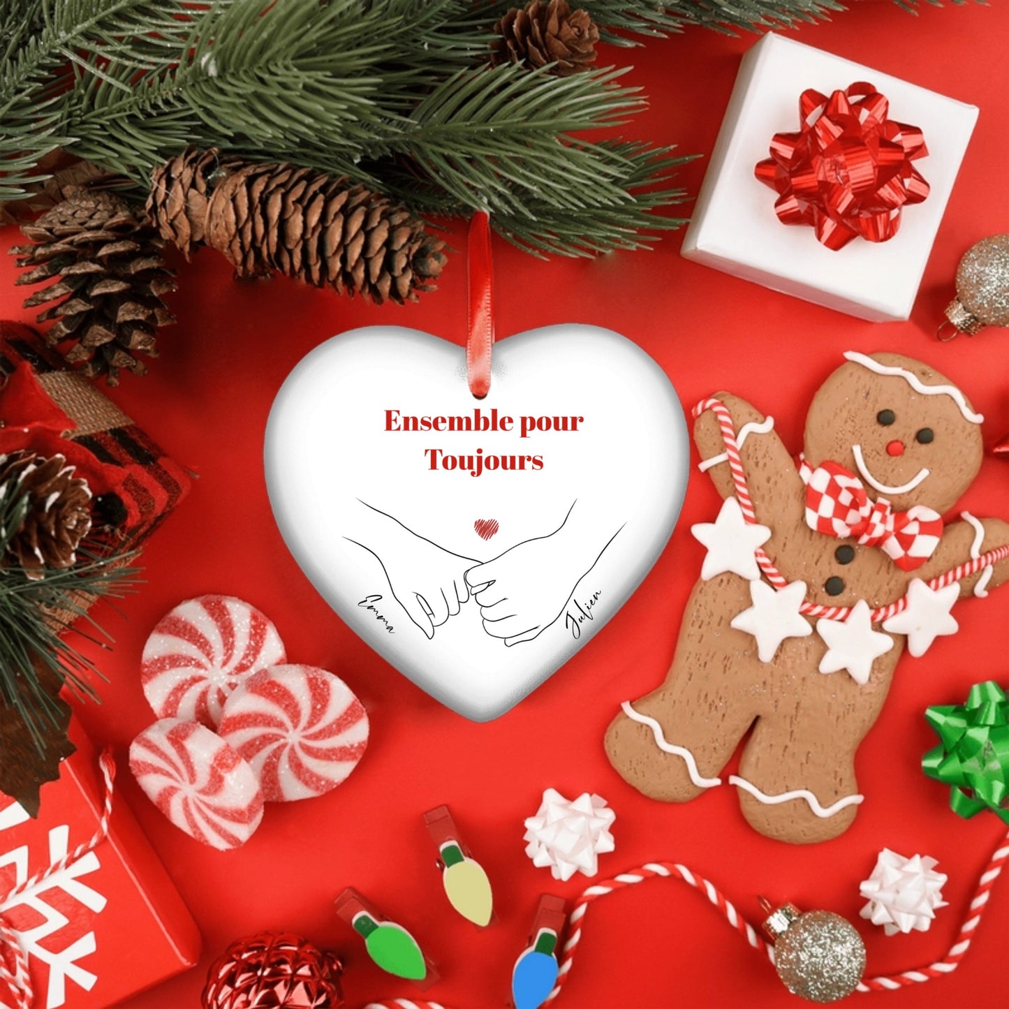 Ornement personnalise coeur couple
